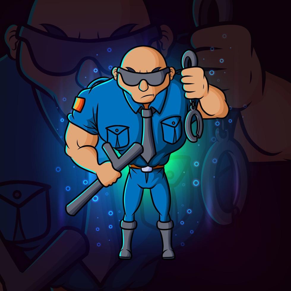 The police man with muscular body esport mascot design vector