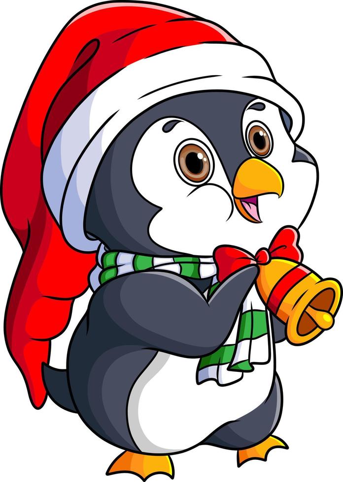 The penguin is wearing neck bell and wishing something vector