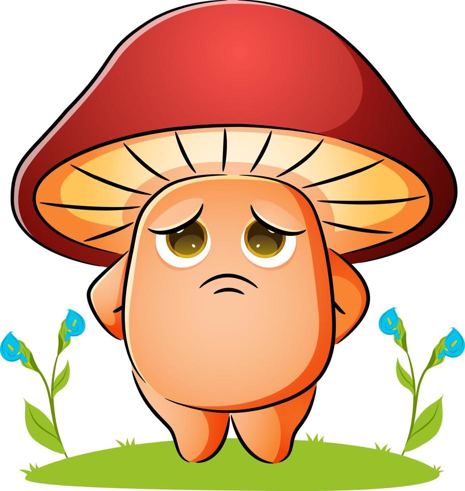 The mushroom is standing with the sad expression vector