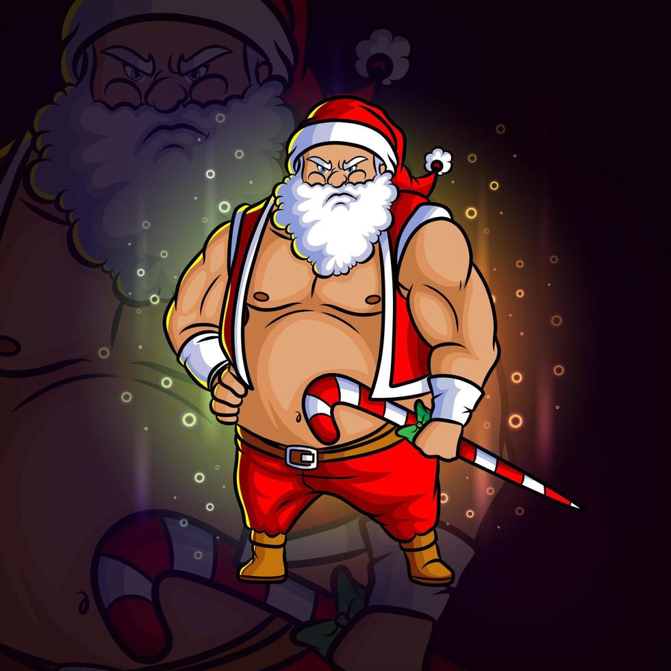 The giant santa fighter esport mascot design esport logo design vector
