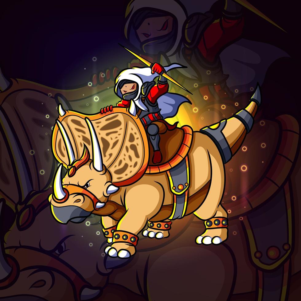 The assassin man with the triceratops esport mascot design vector