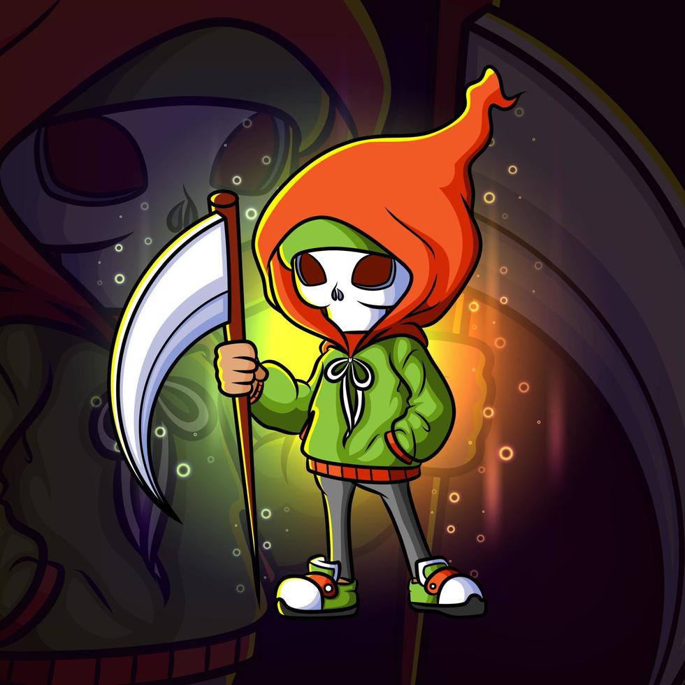 The cool grim reaper with the scythe esport mascot design vector