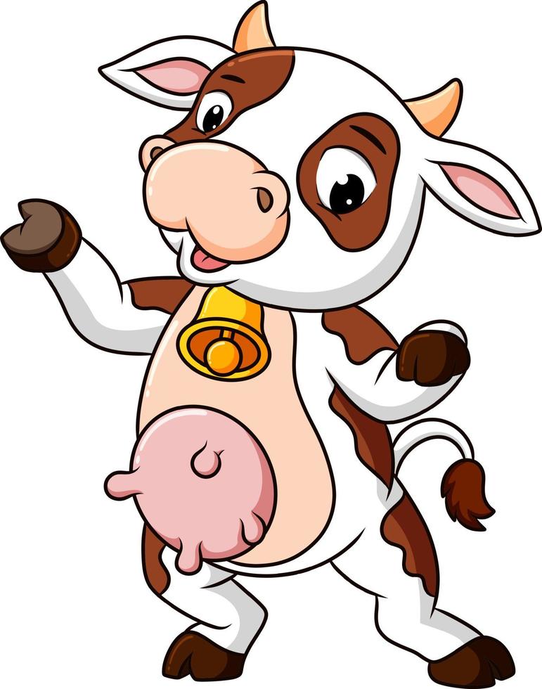 The cow with the neck bell is dancing with the happy face vector