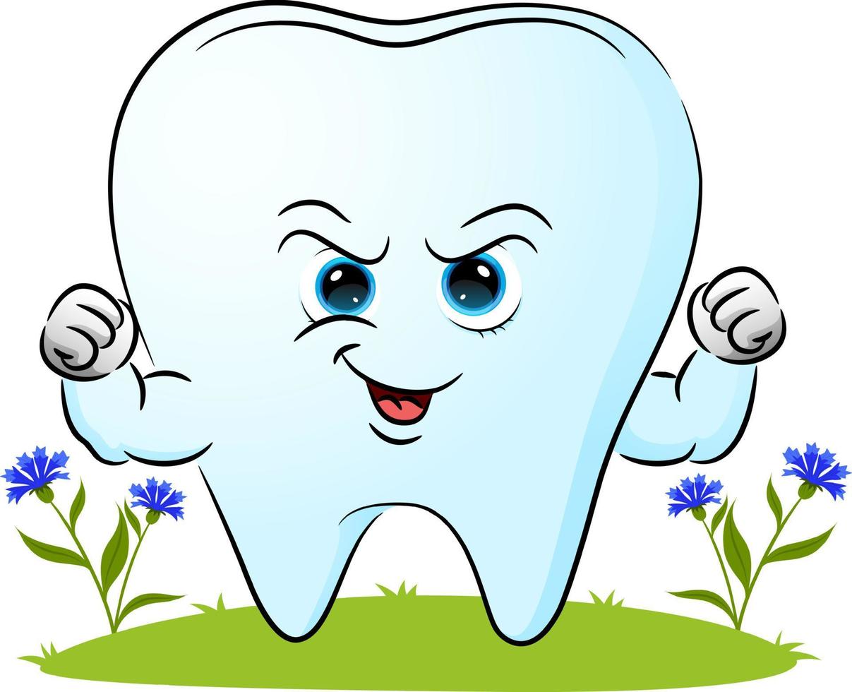 el diente fuerte con el músculo grande está dando la expresión feliz vector