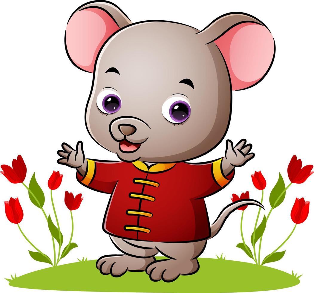 The cute chinese mouse is waving the hands vector