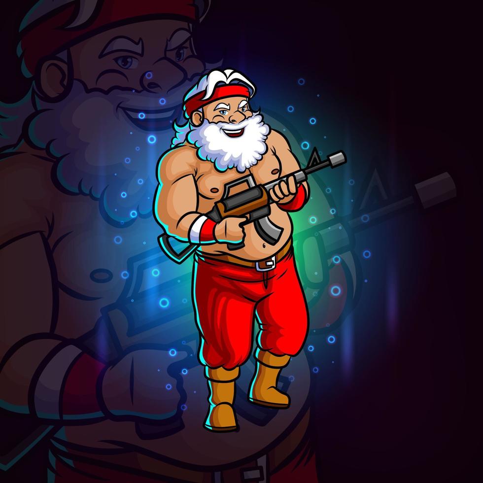 The santa soldier with the gun esport mascot design vector