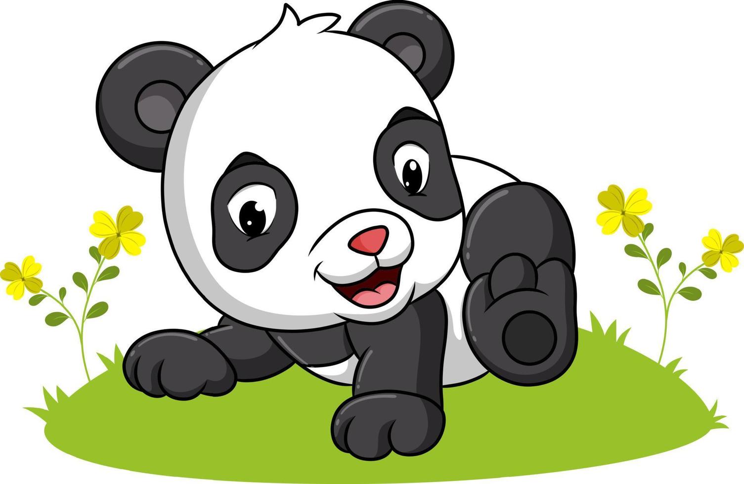 el panda feliz está jugando en el jardín vector