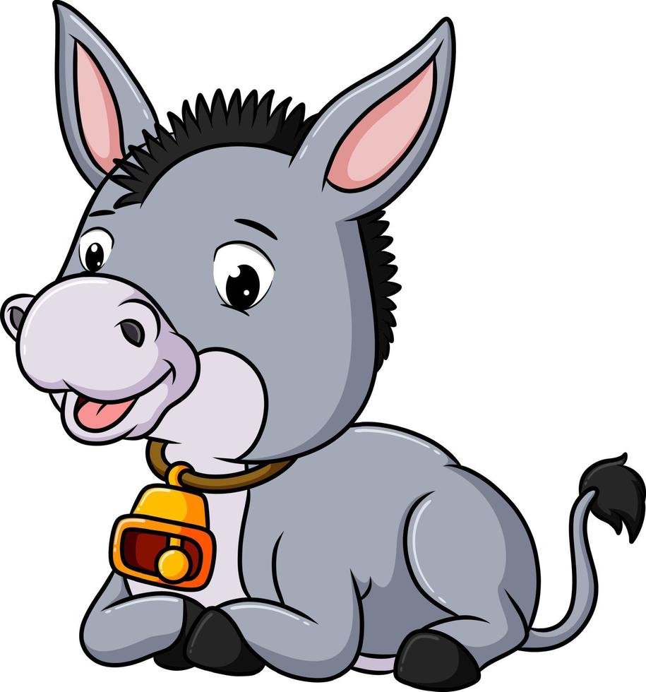The cute donkey is wearing a neck bell and sitting vector