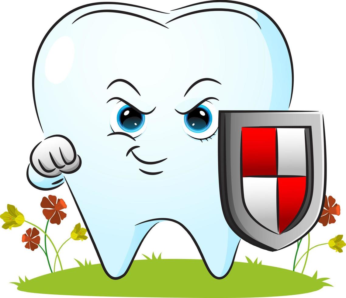 The tooth is holding the shield to protect the body vector