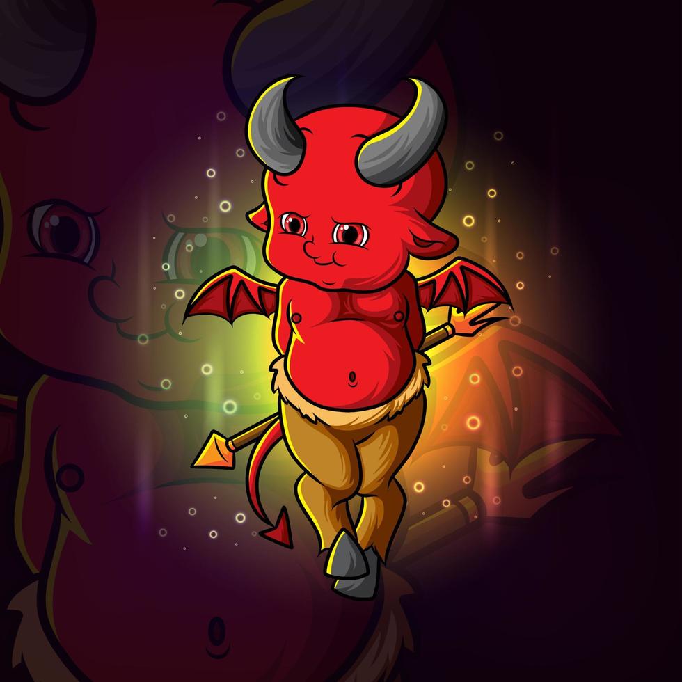 The little baby devil with trident esport logo design vector