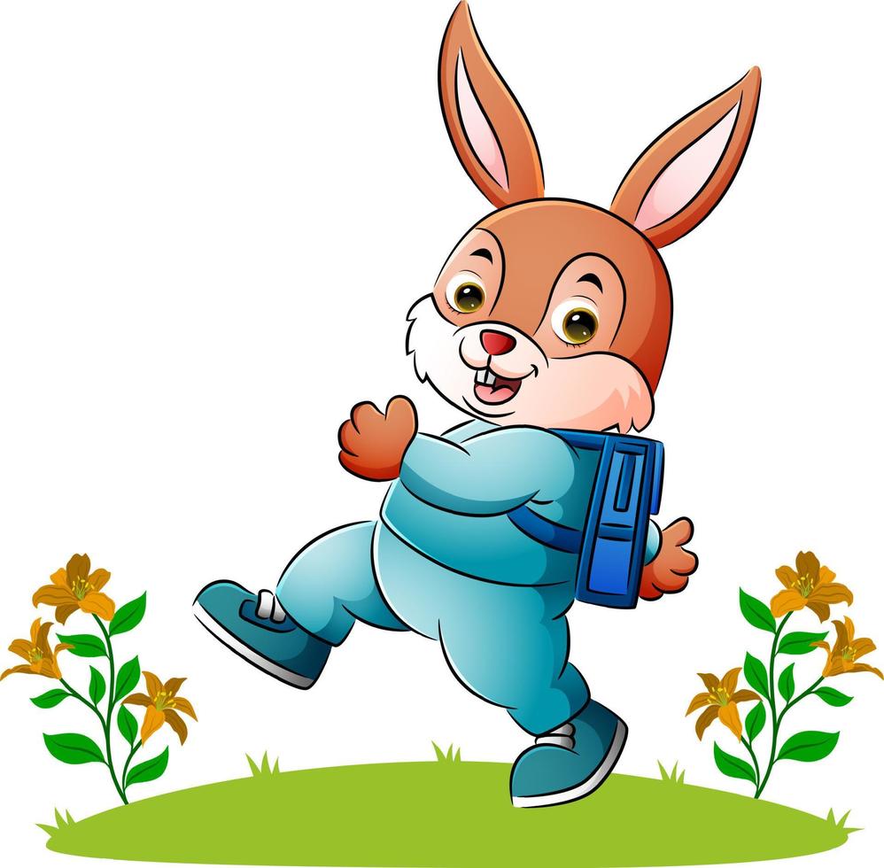 The happy rabbit is going to school with the happy face vector