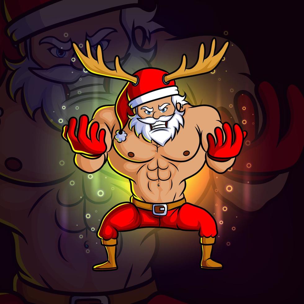 el joven santa con diseño de mascota de deporte de gran músculo vector