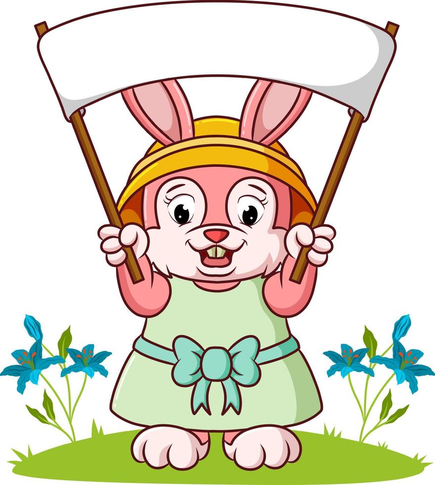 The cute rabbit is holding a blank banner vector