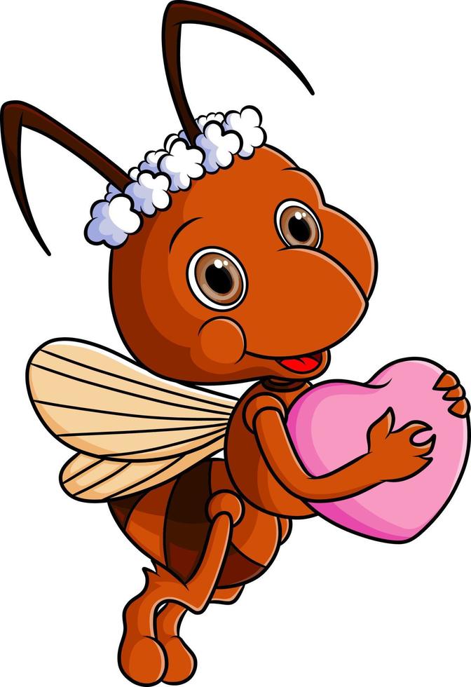 The queen moth is flying and holding a heart love doll vector