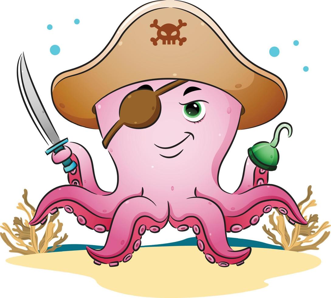 el peligro piratas pulpo está sosteniendo la espada vector