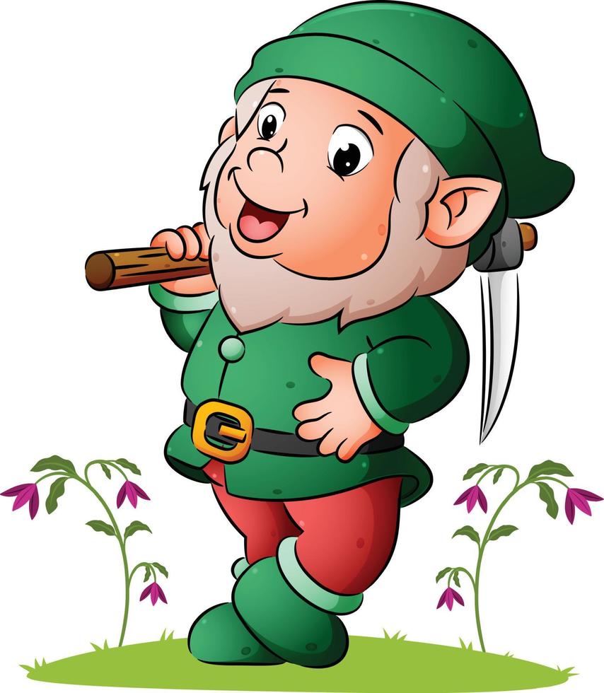 The dwarf is holding and shoulder the pick axe vector