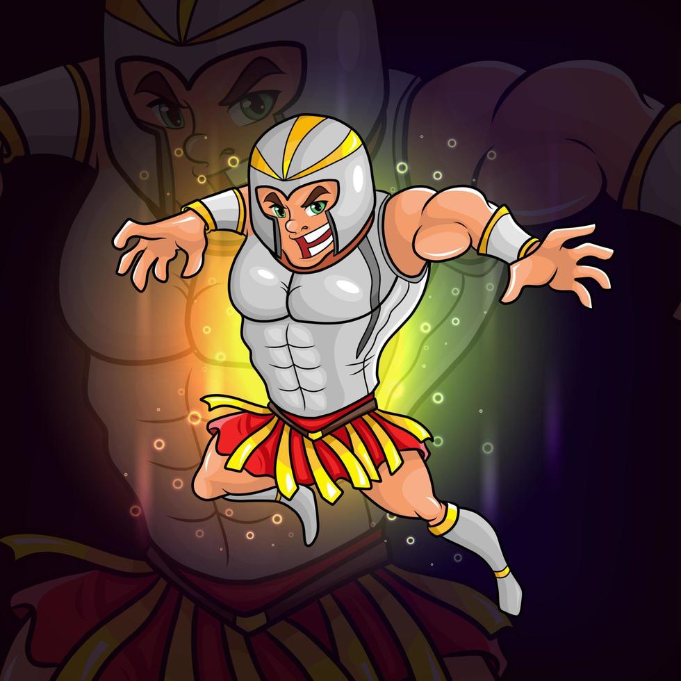 The gladiator with helmet armor esport logo design vector