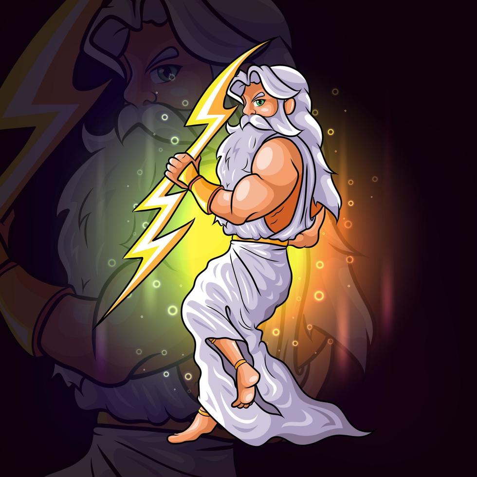 The gods of zeus with the golden lightning esport mascot design vector