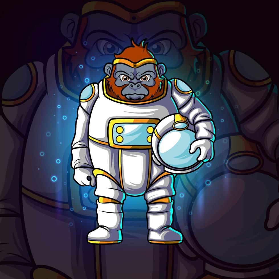 The astronaut gorilla esport mascot design vector