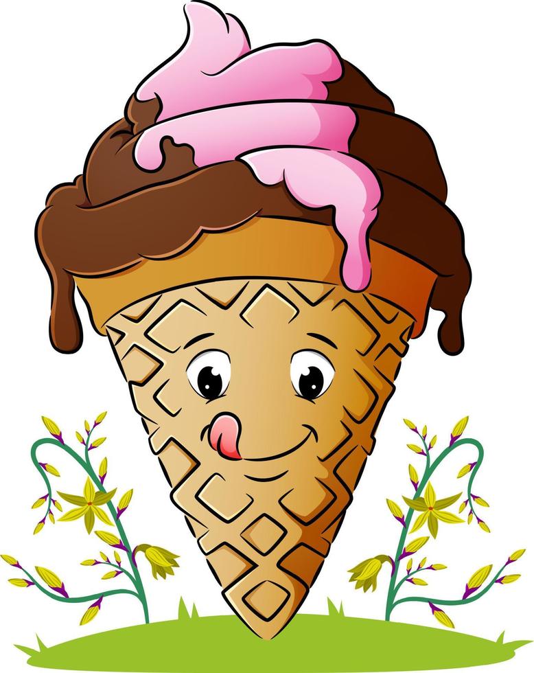 The delicious ice cream cone is melting vector