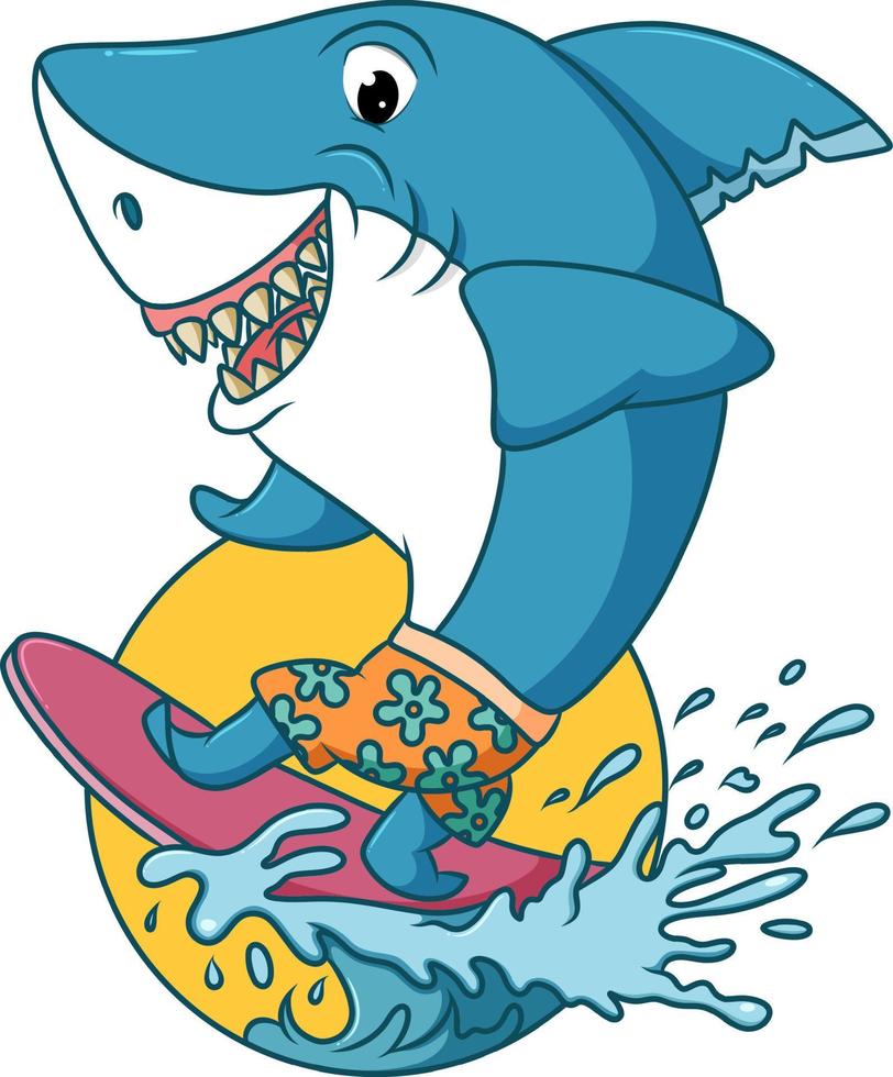 The big shark is surfing in the beach vector