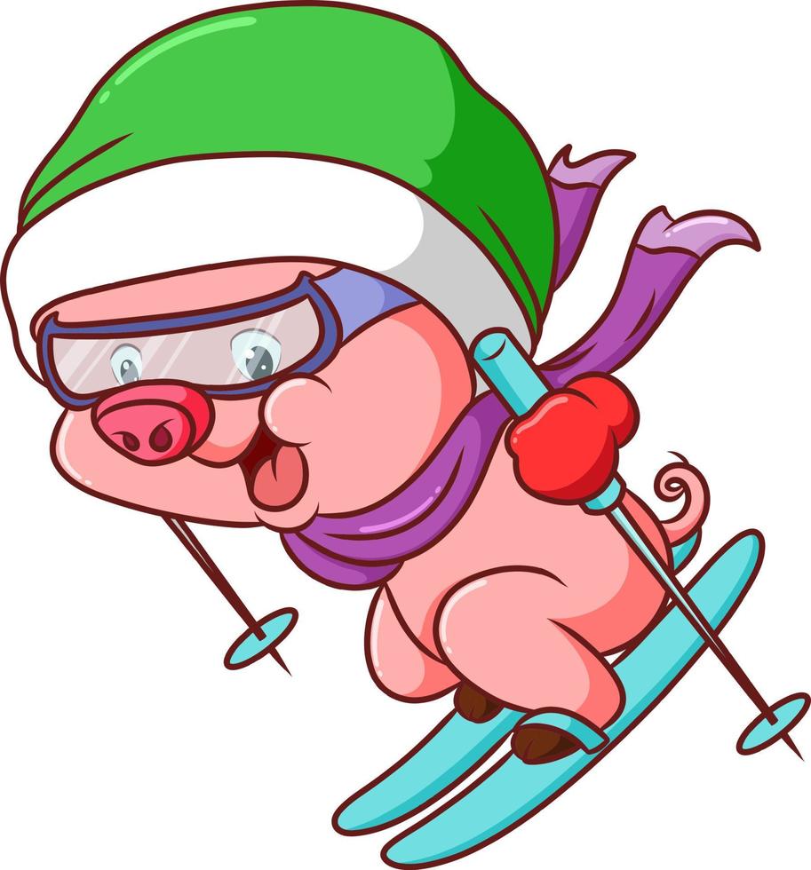 the cool pig is playing the ice skating vector