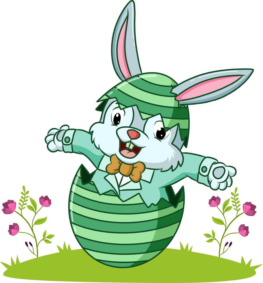 The rabbit is coming out from the easter egg vector