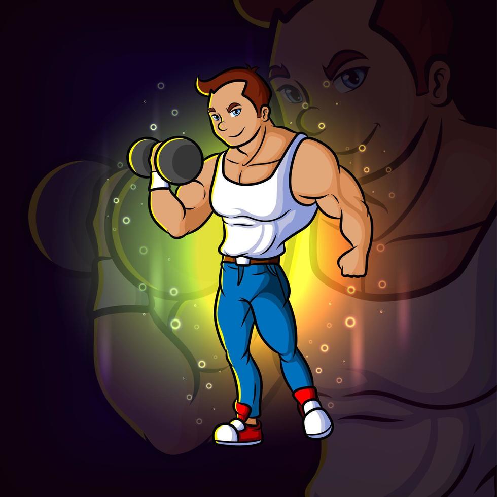 The trainer is lifting weight esport mascot design vector