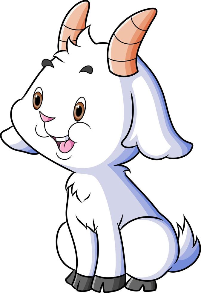 The little goat is sitting with the happy face vector