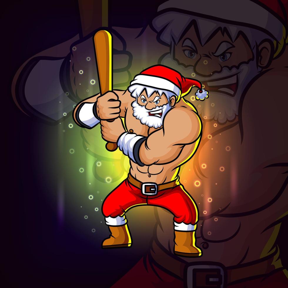 The young santa with plays baseball esport mascot design vector