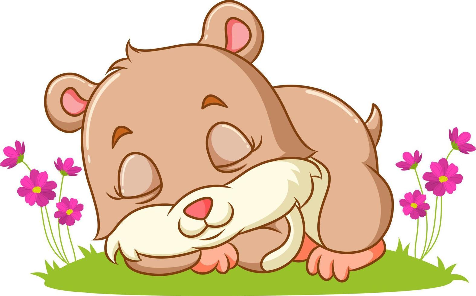 The cute hamster is sleeping in the park vector