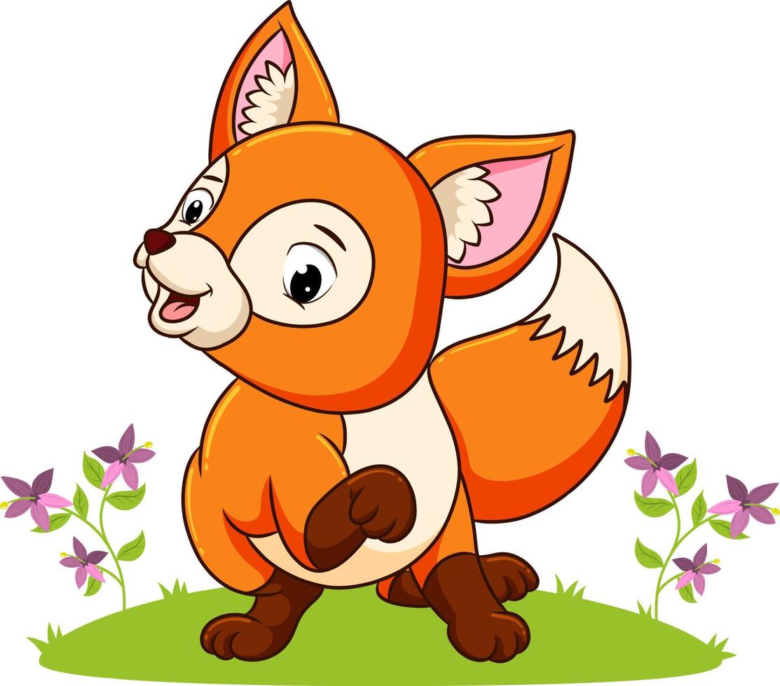 The happy fox is playing in the garden full of flowers vector