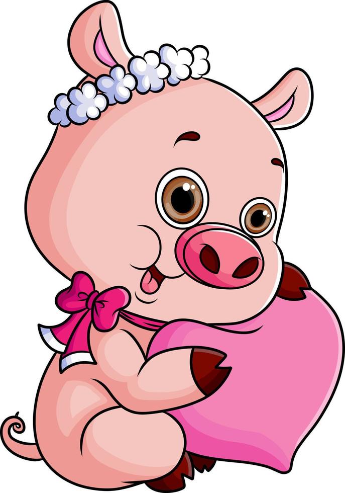 The girly pig is hugging the heart love vector