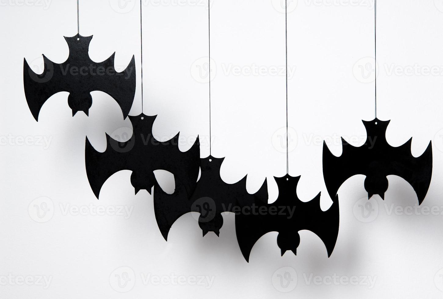 halloween silhouette of many black bats on a white background photo