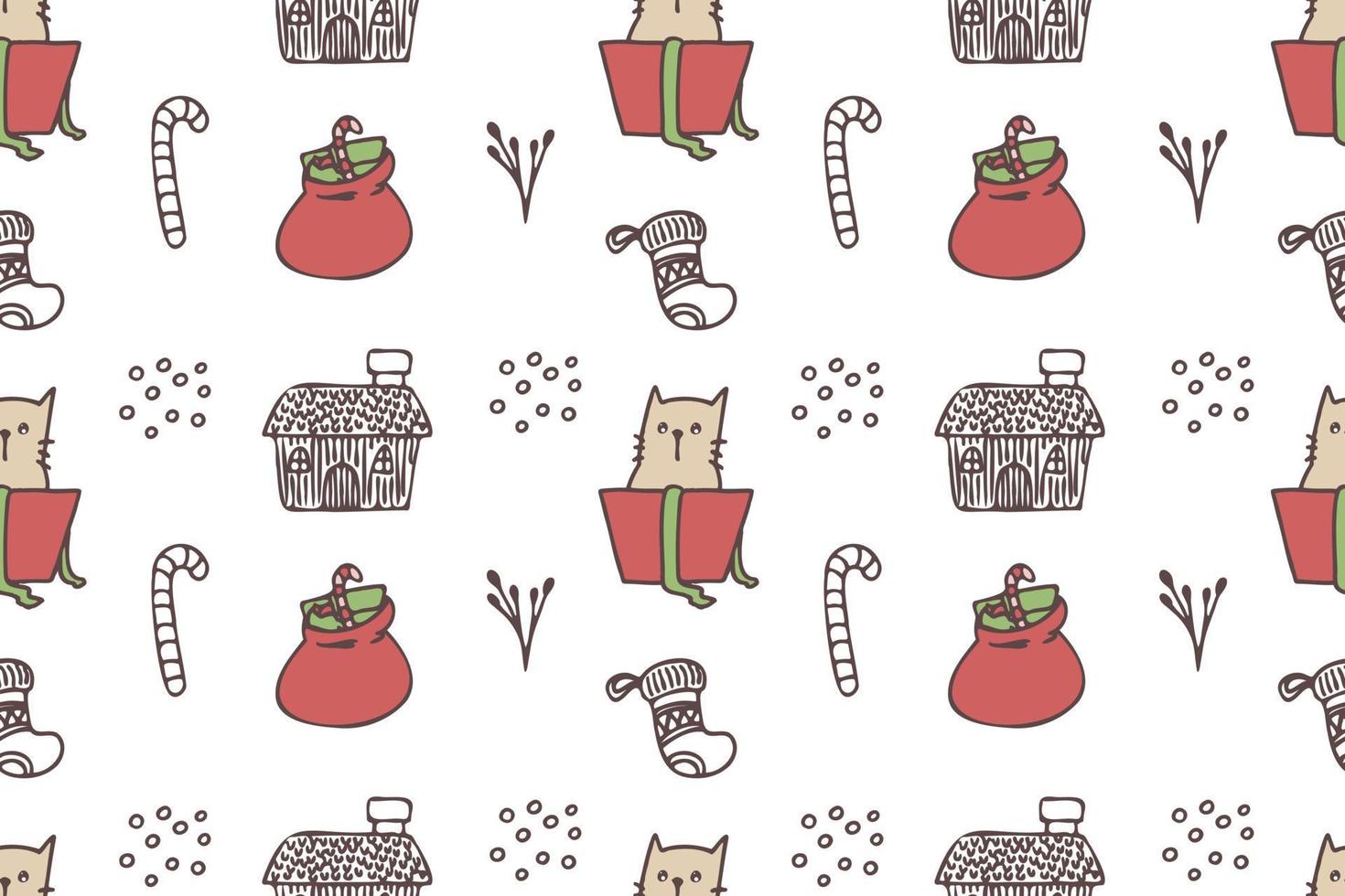 Set of cute cat drawings for Christmas repeat pattern vector