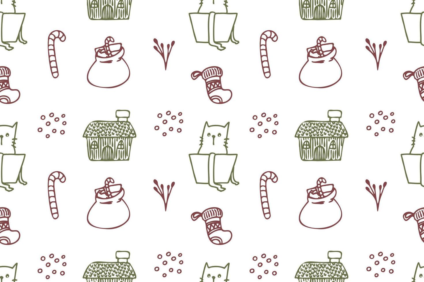 Set of cute cat drawings for Christmas repeat pattern vector