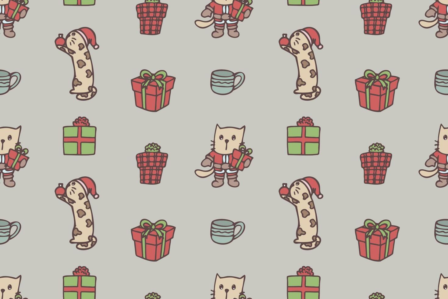 Set of cute cat drawings for Christmas repeat pattern vector