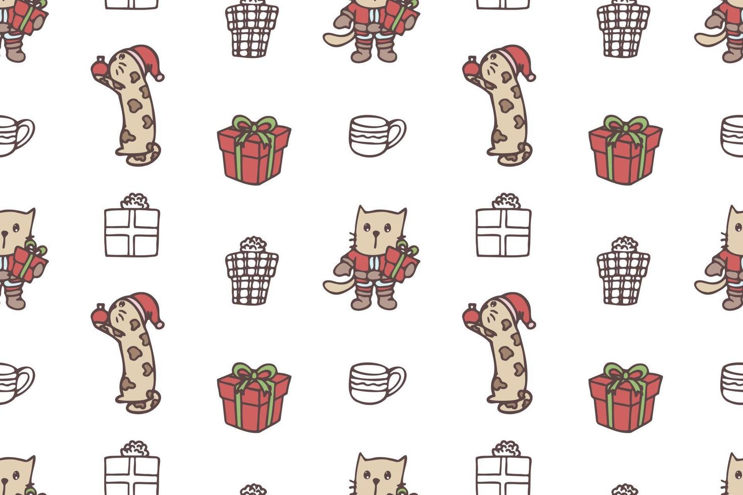 Set of cute cat drawings for Christmas repeat pattern vector