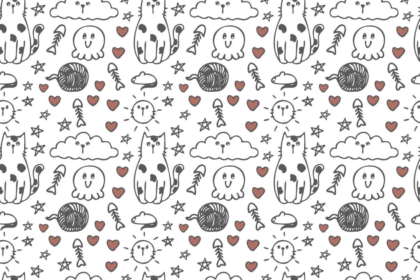 Hand drawn cute cat seamless pattern art. vector
