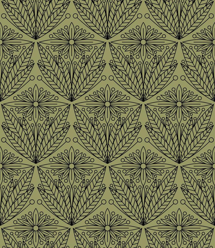 OLIVE BACKGROUND WITH VECTOR VINTAGE FLORAL PATTERN