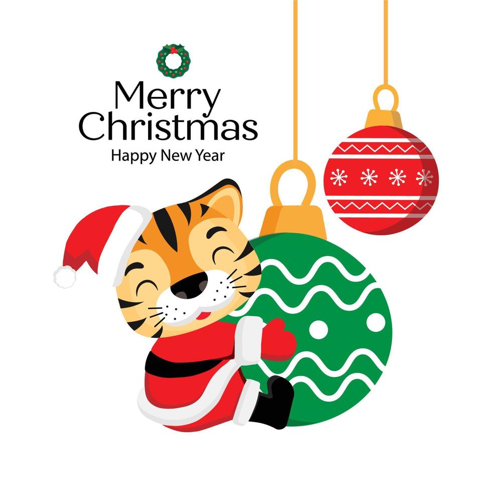 Merry Christmas and happy new year greeting card. Year of the Tiger. vector
