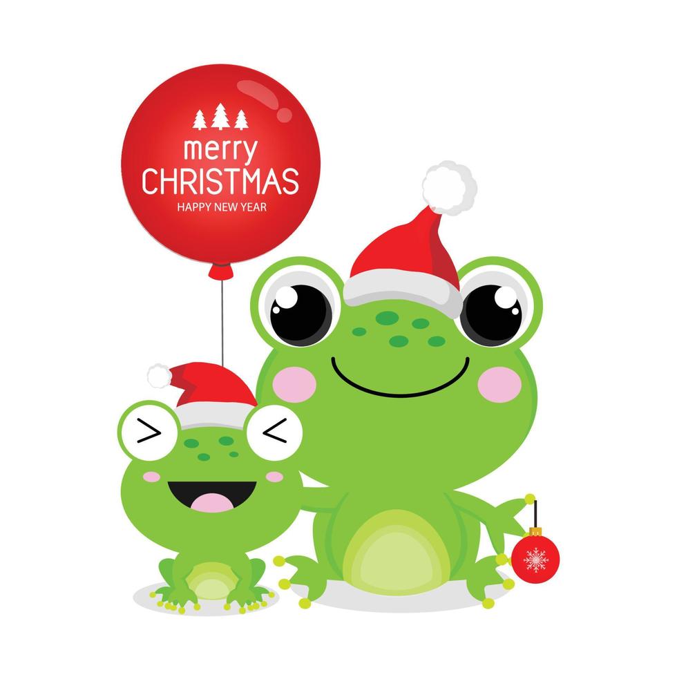 Cute Frogs in christmas hat with Balloon. vector