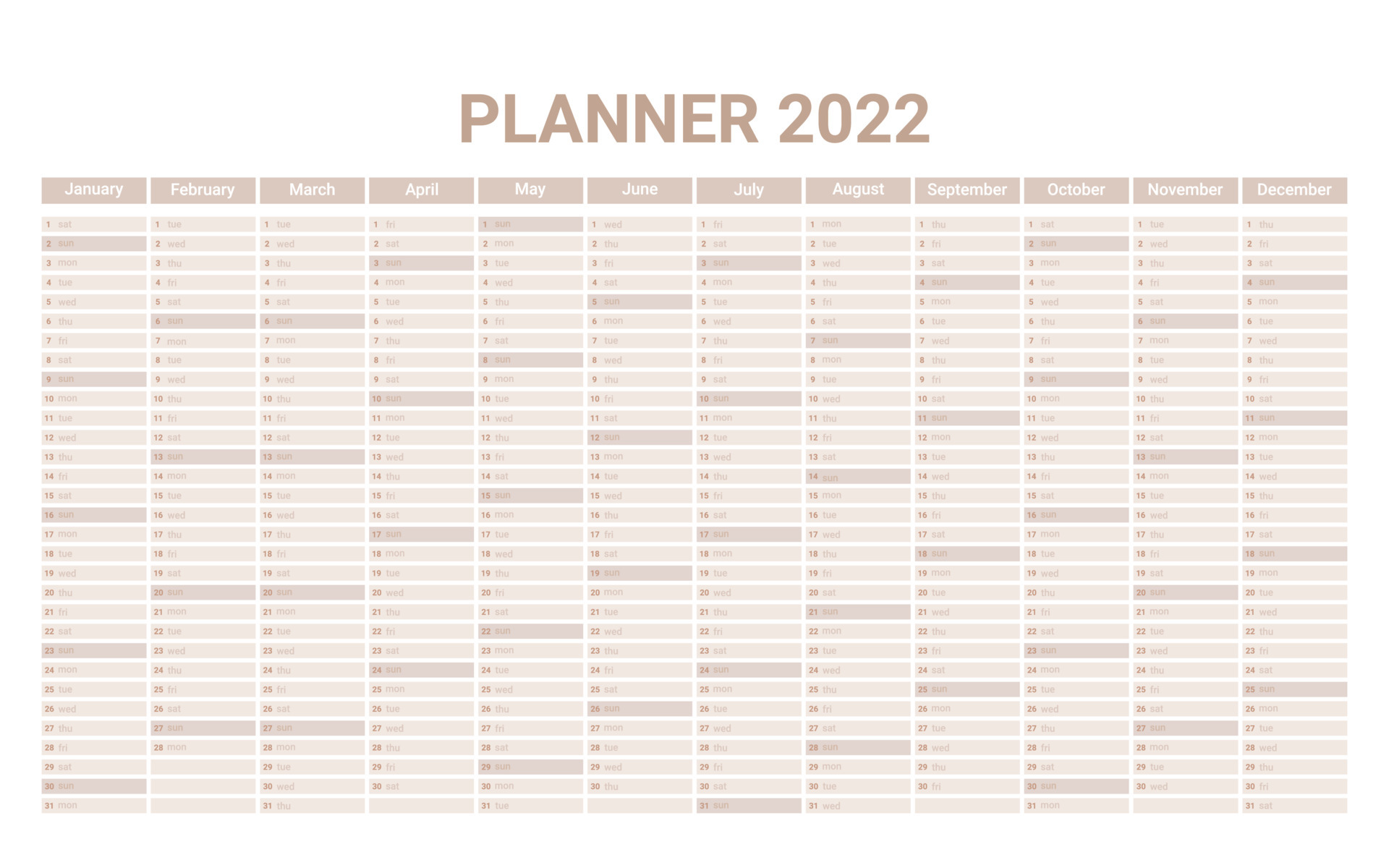 Planner Calendar for 2021. Wall Organizer, Yearly Planner Template. Vector Illus
