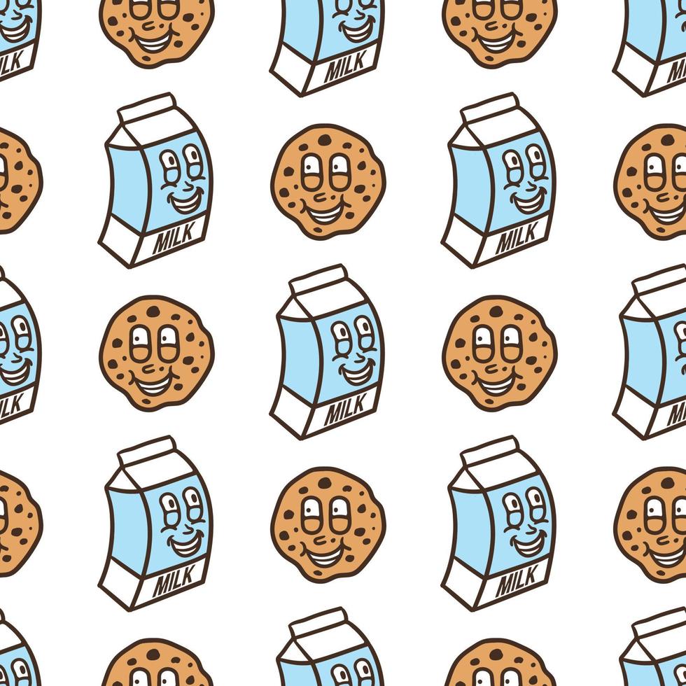 seamless pattern milk and cookies character vector