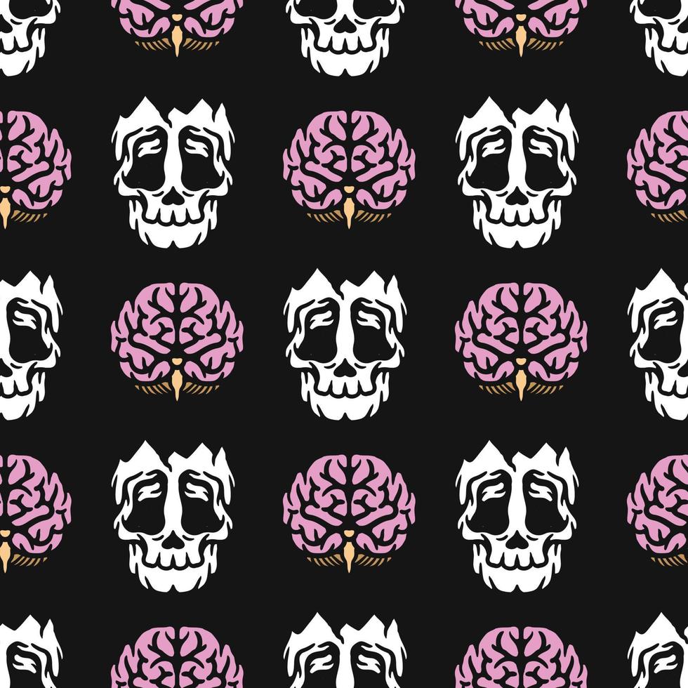 skull and brain cracked seamless pattern vector