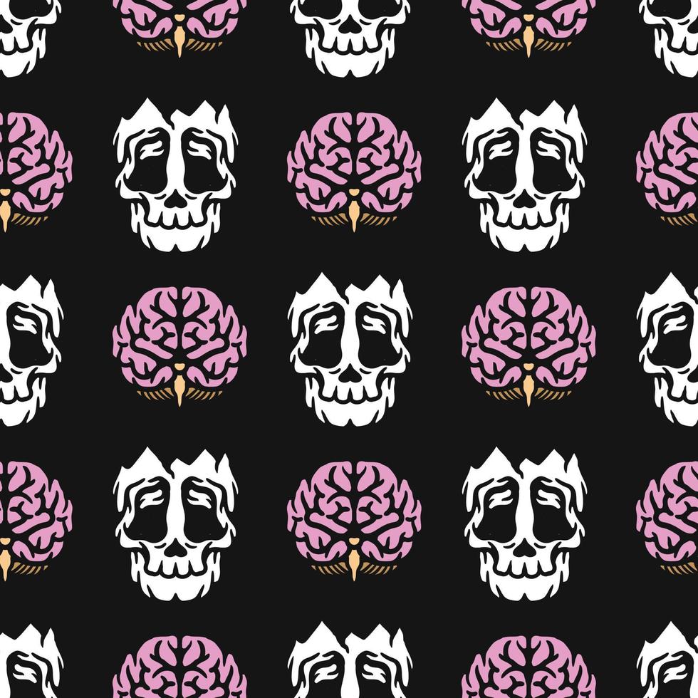 skull and brain cracked seamless pattern vector