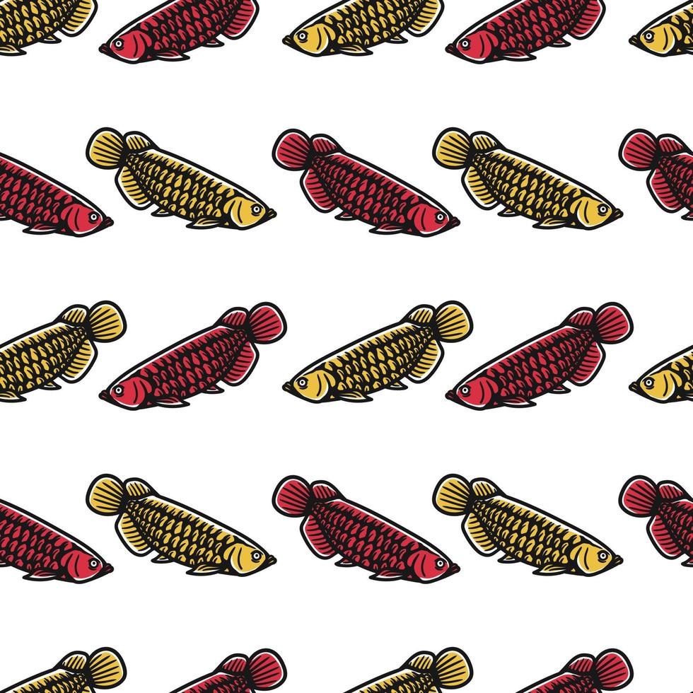 red and gold arowana fish seamless pattern vector