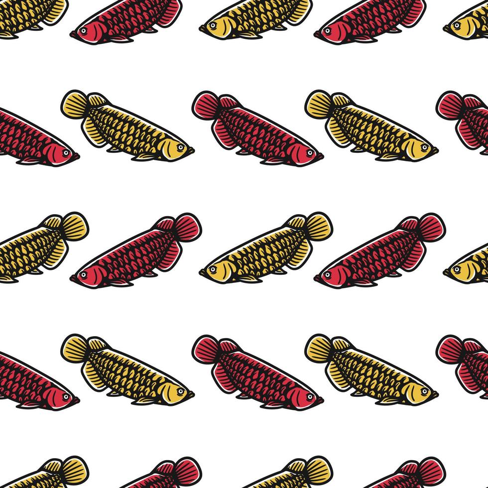 red and gold arowana fish seamless pattern vector