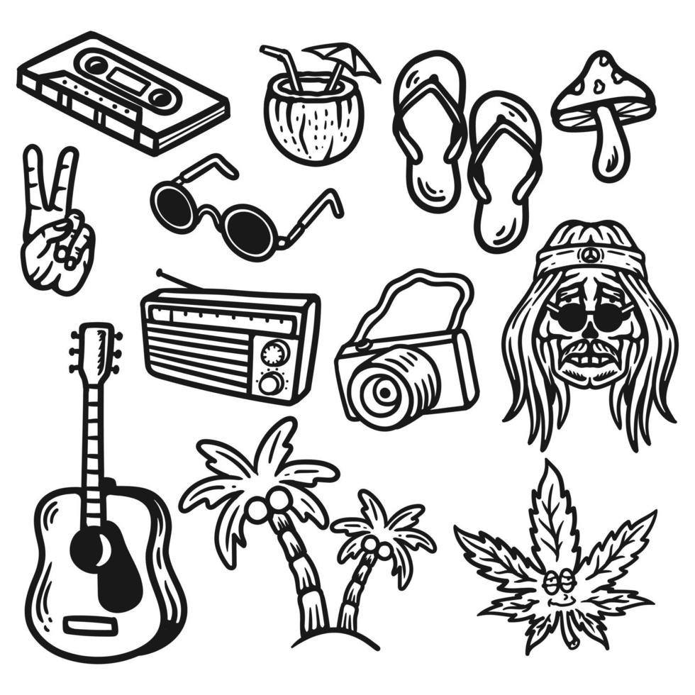 dibujado a mano vector doodle conjunto de dibujos animados de hippies en vivo