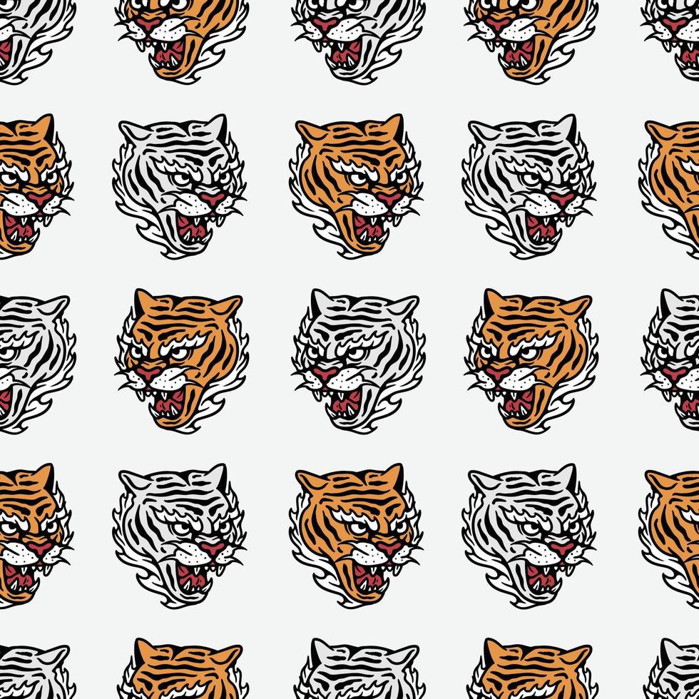 yellow and white tiger head seamless pattern vector